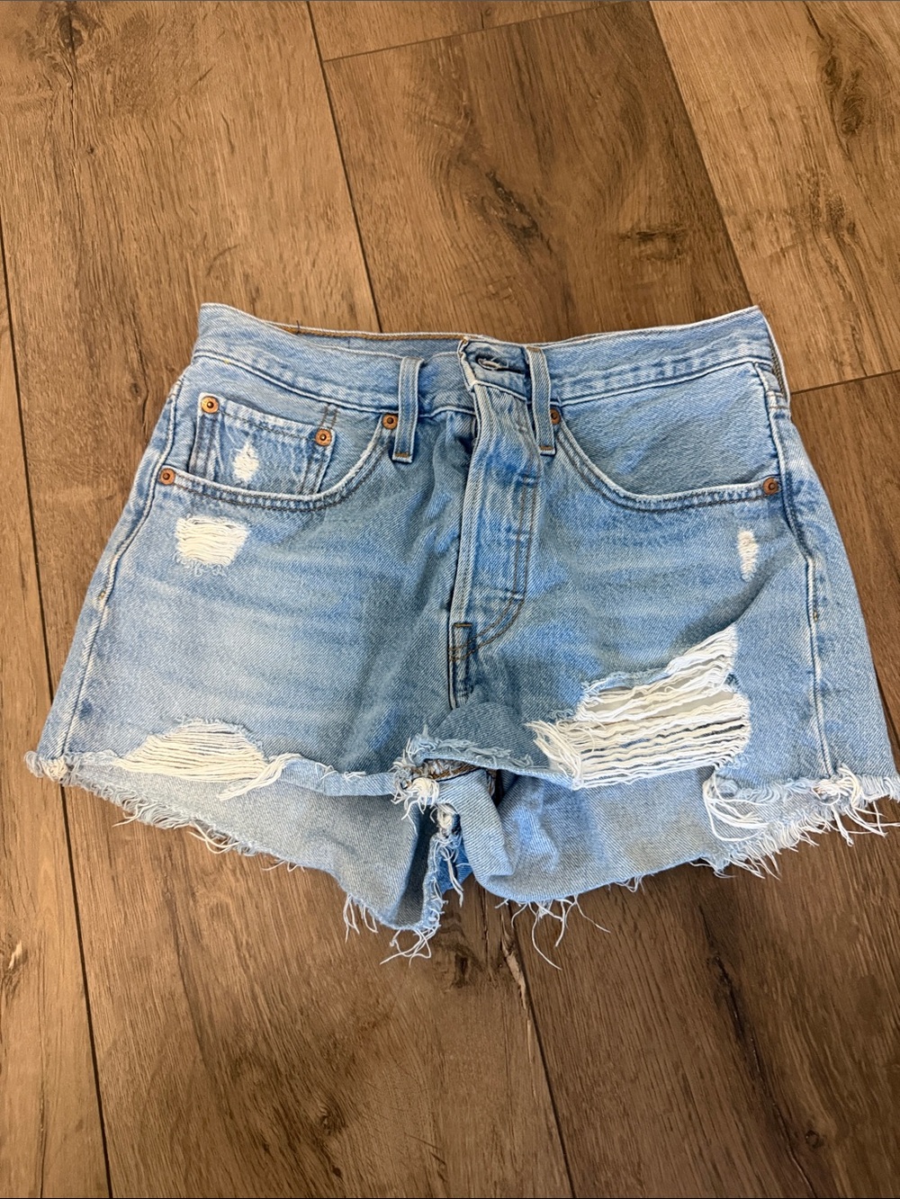 Levi's Light Blue Distressed Cutoff Denim Shorts